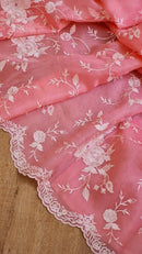 Pink Organza Saree With Embroidery Jaal Cutwork Design