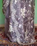 Purple Organza Saree With Embroidery Jaal Cutwork Design