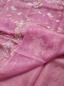 Pink Organza Saree With Embroidery Jaal Cutwork Design