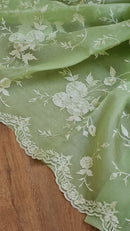 Green Organza Saree With Embroidery Jaal Cutwork Design