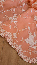 Peach Organza Saree With Embroidery Jaal Cutwork Design