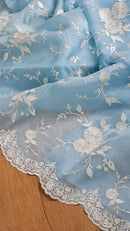 Blue Organza Saree With Embroidery Jaal Cutwork Design