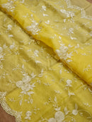 Yellow Organza Saree With Embroidery Jaal Cutwork Design