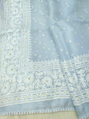 Blue Organza Saree with Minimal Embroidery Work