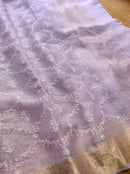 Lavender Organza Saree with Reshmi Zari Banarasi Border and Chikankari Embroidery work
