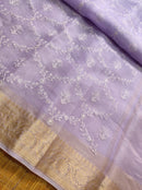 Lavender Organza Saree with Reshmi Zari Banarasi Border and Chikankari Embroidery work