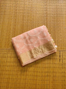 Peach Organza Saree with Reshmi Zari Banarasi Border and Chikankari Embroidery work