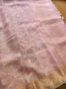 Pink Organza Saree with Reshmi Zari Banarasi Border and Chikankari Embroidery work