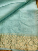 Blue Organza Saree with Reshmi Zari Banarasi Border and Chikankari Embroidery work