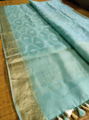 Blue Organza Saree with Reshmi Zari Banarasi Border and Chikankari Embroidery work