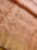 Peach Organza Saree with Reshmi Zari Banarasi Border and Chikankari Embroidery work