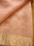 Peach Organza Saree with Reshmi Zari Banarasi Border and Chikankari Embroidery work