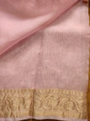 Pink Organza Saree with Reshmi Zari Banarasi Border and Chikankari Embroidery work