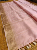 Pink Organza Saree with Reshmi Zari Banarasi Border and Chikankari Embroidery work