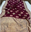 Maroon Brown Khaddi Georgette Silk Saree with Meenakari Butta