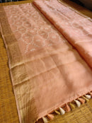 Peach Organza Saree with Reshmi Zari Banarasi Border and Chikankari Embroidery work