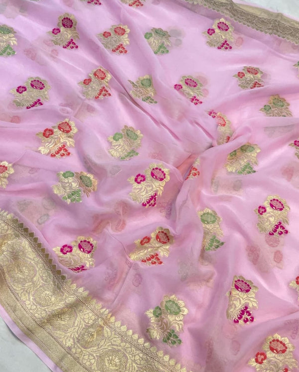 Pink Khaddi Georgette Silk Saree with Meenakari Butta