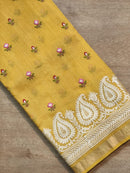 Yellow Tussar Silk Saree with Embroidery Border and Butta
