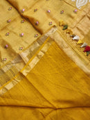 Yellow Tussar Silk Saree with Embroidery Border and Butta