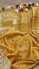 Yellow Tussar Silk Saree with Embroidery Border and Butta