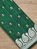 Green Tussar Silk Saree with Embroidery Border and Butta