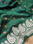 Green Tussar Silk Saree with Embroidery Border and Butta