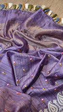 Lavender Tussar Silk Saree with Embroidery Border and Butta