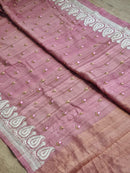 Pink Tussar Silk Saree with Embroidery Border and Butta