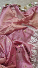 Pink Tussar Silk Saree with Embroidery Border and Butta
