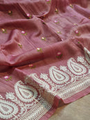 Pink Tussar Silk Saree with Embroidery Border and Butta