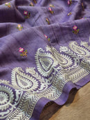 Lavender Tussar Silk Saree with Embroidery Border and Butta