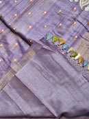 Lavender Tussar Silk Saree with Embroidery Border and Butta