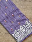 Lavender Tussar Silk Saree with Embroidery Border and Butta