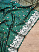 Green Tussar Silk Saree with Embroidery Border and Butta