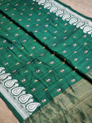 Green Tussar Silk Saree with Embroidery Border and Butta