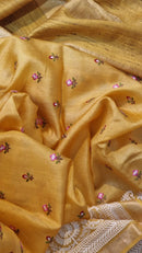 Yellow Tussar Silk Saree with Embroidery Border and Butta