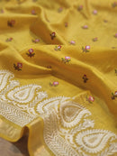 Yellow Tussar Silk Saree with Embroidery Border and Butta