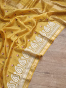 Yellow Tussar Silk Saree with Embroidery Border and Butta