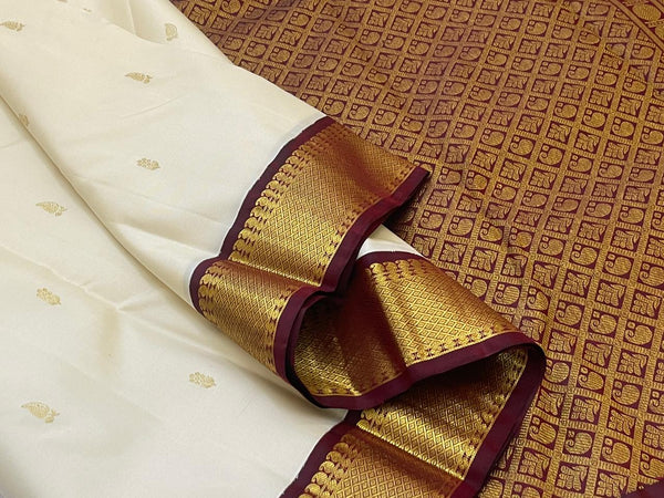 Half White Korvai Kanchipuram Pure Silk Saree