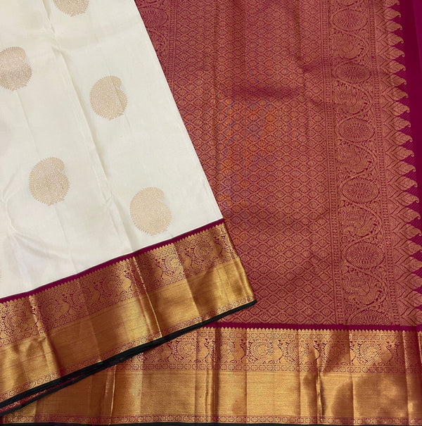 Half White Korvai Kanchipuram Pure Silk Saree