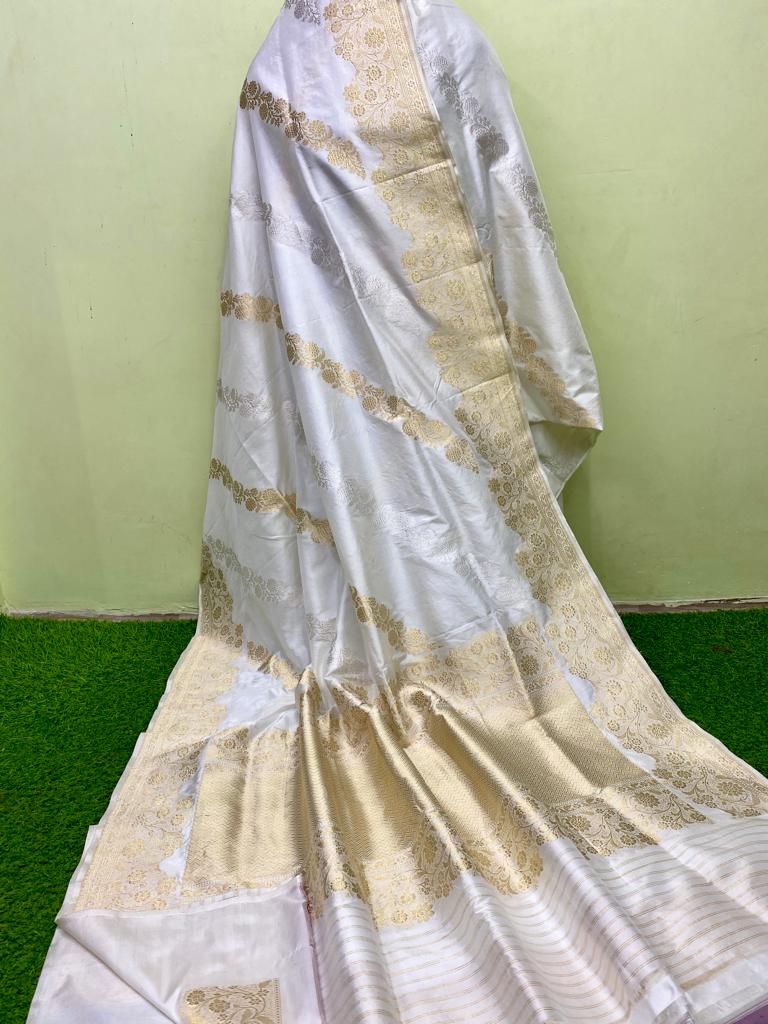 Catalogue - Pure Handloom Banarasi Katan Silk Saree with Kadwa Aada Work