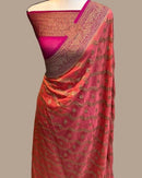 Peach Pink Khaddi Georgette Silk Saree Fancy Design