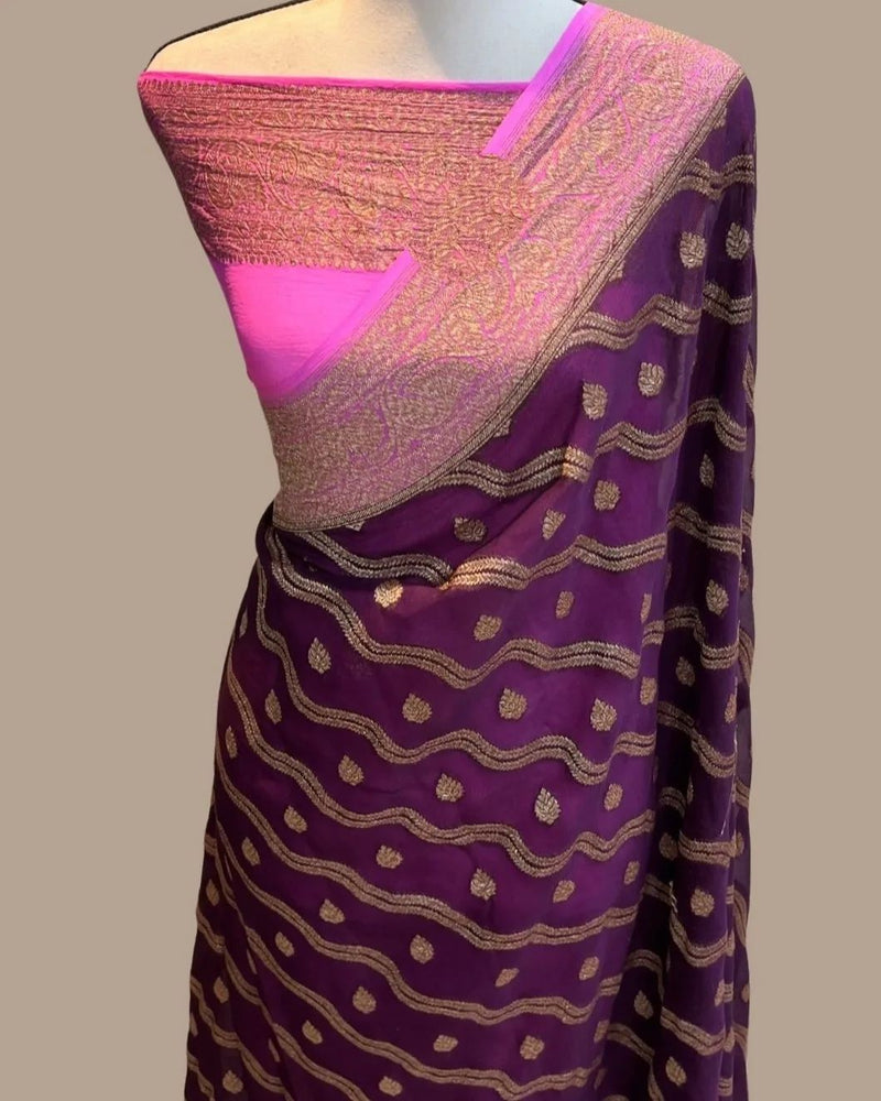 Purple Khaddi Georgette Silk Saree Fancy Design