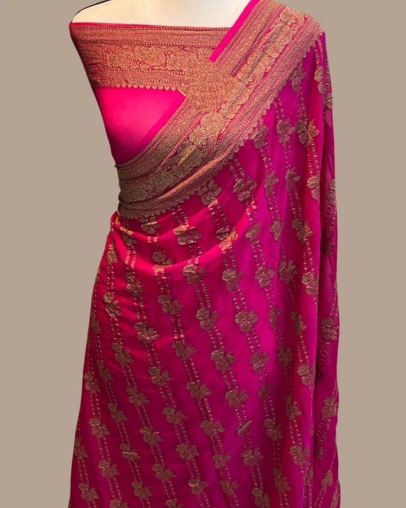 Pink Khaddi Georgette Silk Saree Fancy Design