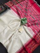 Pure Tussar Silk Saree with Contrast Ikkat Style Temple Border