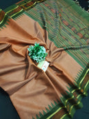 Pure Tussar Silk Saree with Contrast Ikkat Style Temple Border