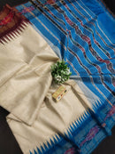 Pure Tussar Silk Saree with Contrast Ikkat Style Temple Border