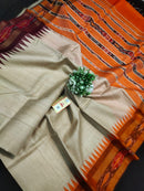 Pure Tussar Silk Saree with Contrast Ikkat Style Temple Border