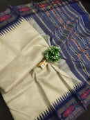 Pure Tussar Silk Saree with Contrast Ikkat Style Temple Border