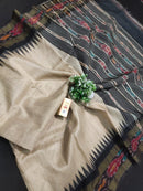Pure Tussar Silk Saree with Contrast Ikkat Style Temple Border